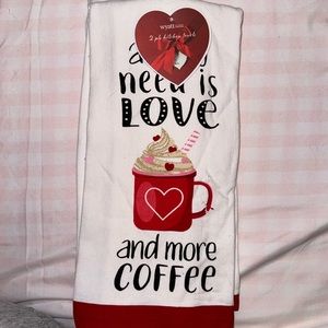 Valentine’s Day pink all you need is love & coffee Kitchen Towels Set 2